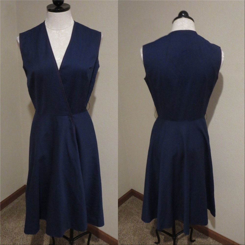 Vintage A Sue Bretty Junior wrap dress navy blue 9